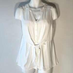 Torrid 0 SZ12 White Silky Button Front Tie Top Wardrobe Staple Minimalist Office